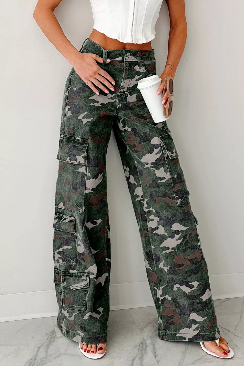 Camo Print High Waist Cargo Pants