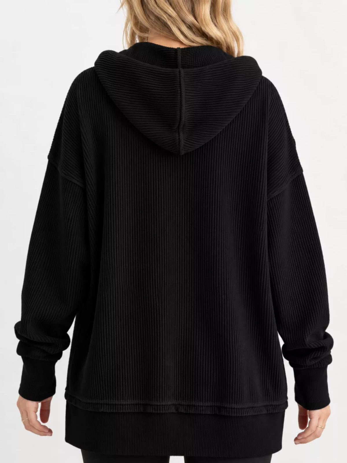 Full Size Snap Button Placket Dropped Shoulder Hoodie Plus Size