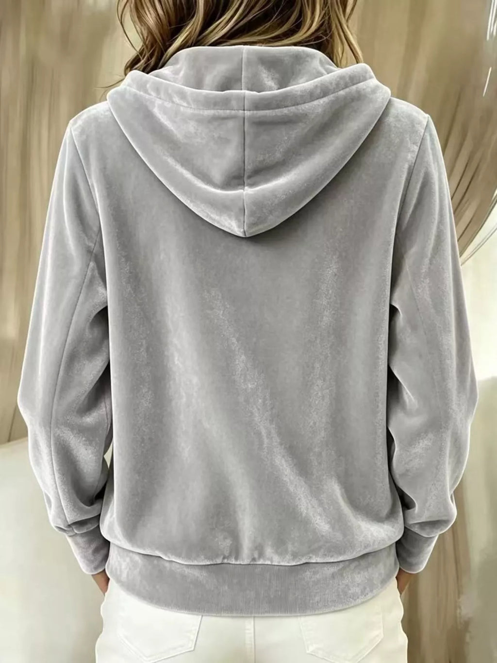 Full Size Velvet Button-Down Hooded Outerwear Plus Size