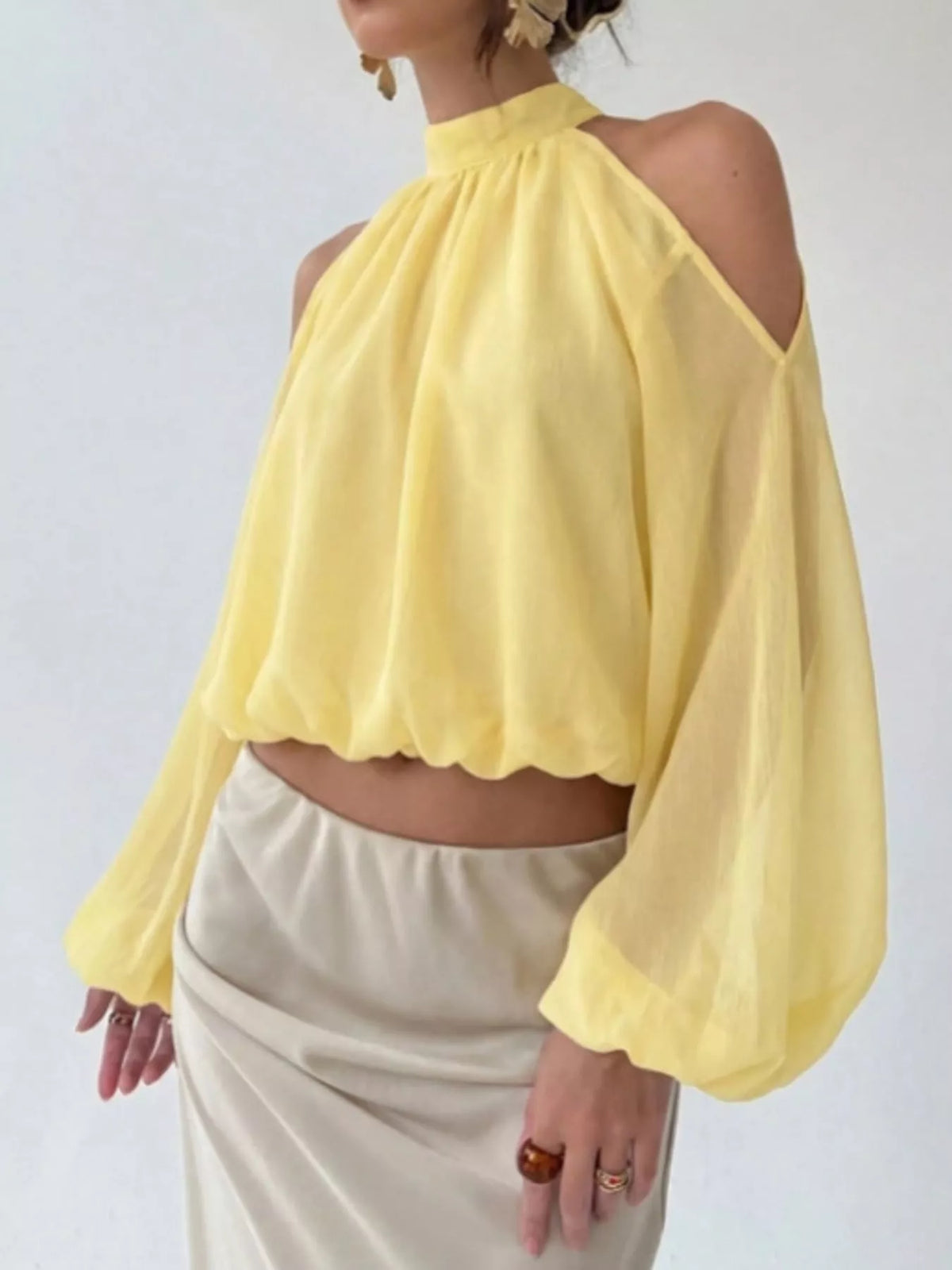 Cold-Shoulder Long Sleeve Blouse
