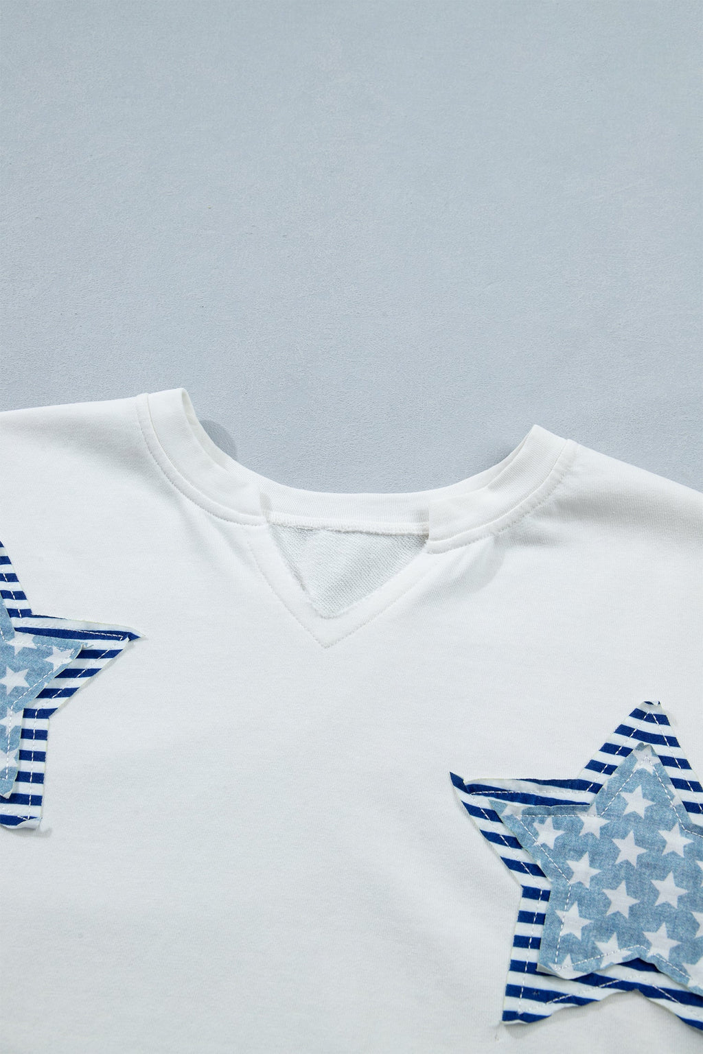 White Patriot Star Patched Notched Neck Mineral Washed Tee