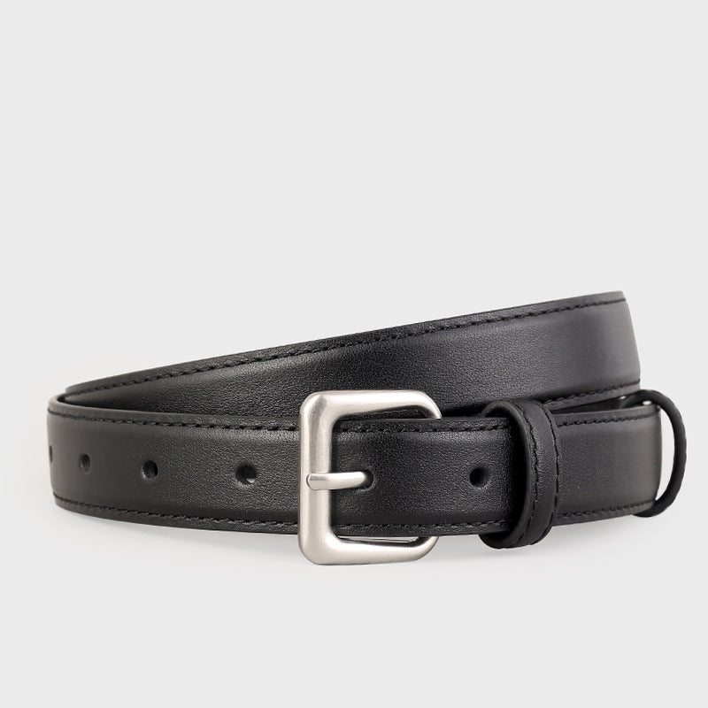 Classic Leather Belt with Silver Buckle