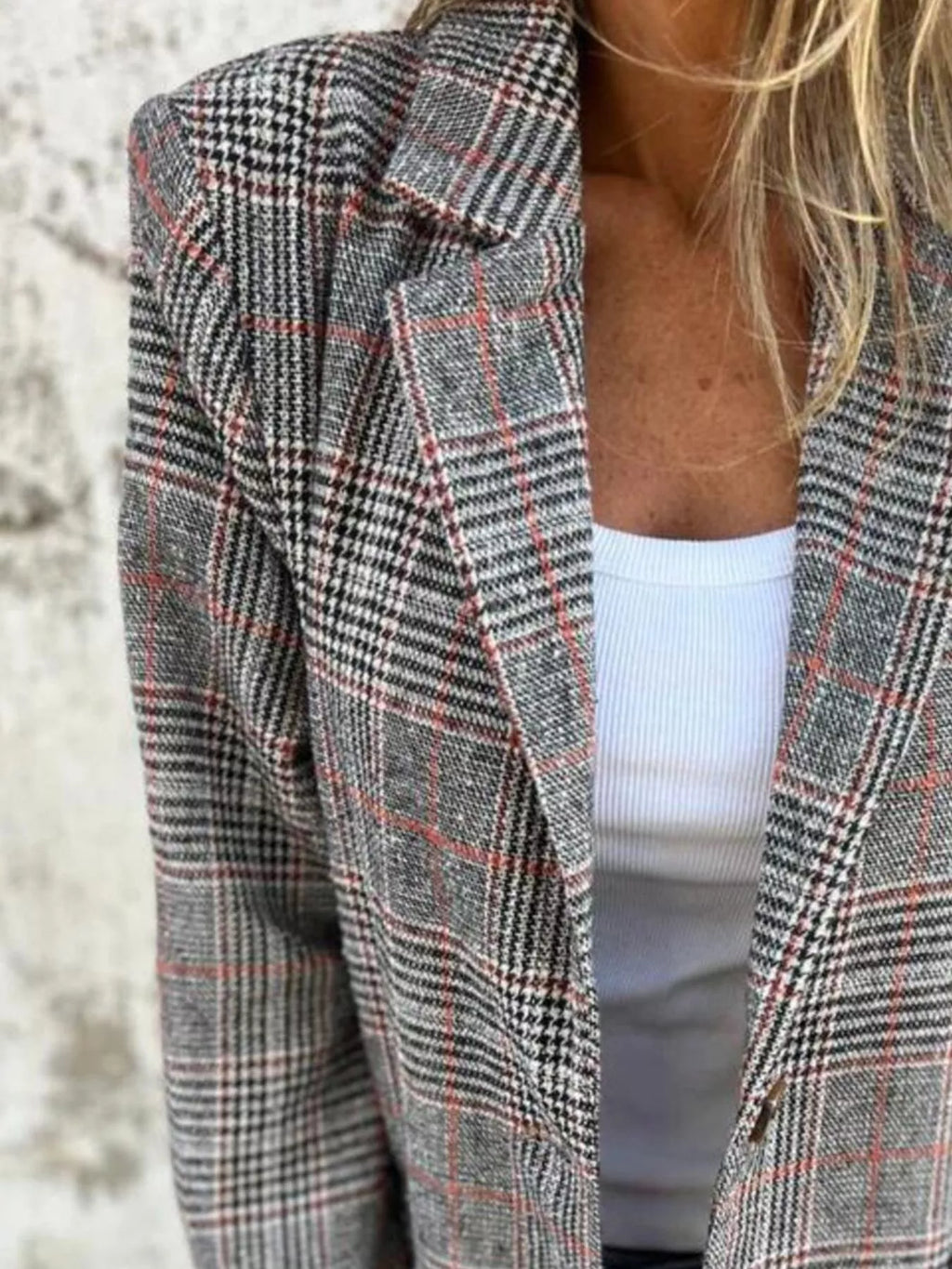 Plaid Single-Breasted Long Sleeve Blazer – Plus Size