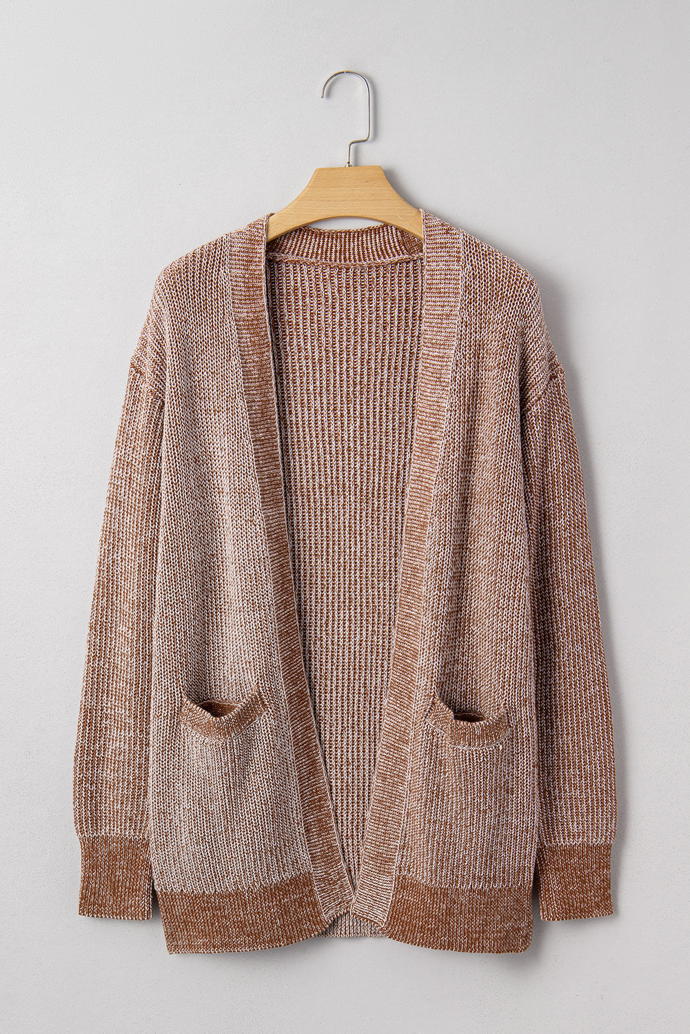 Solid Knit Open-Front Pocketed Cardigan