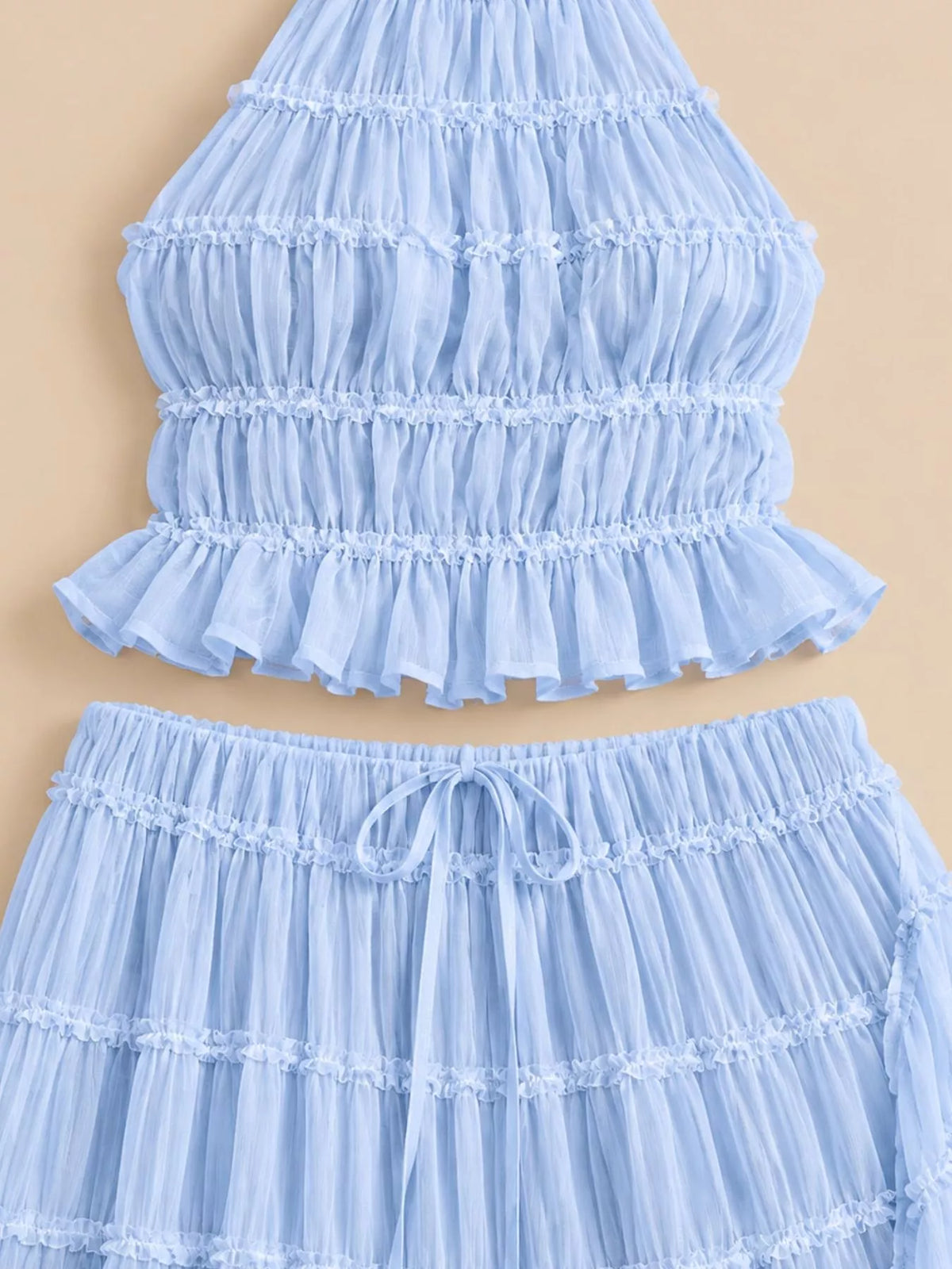 Boho Chic Ruffled Halter Crop Top and Maxi Skirt Set