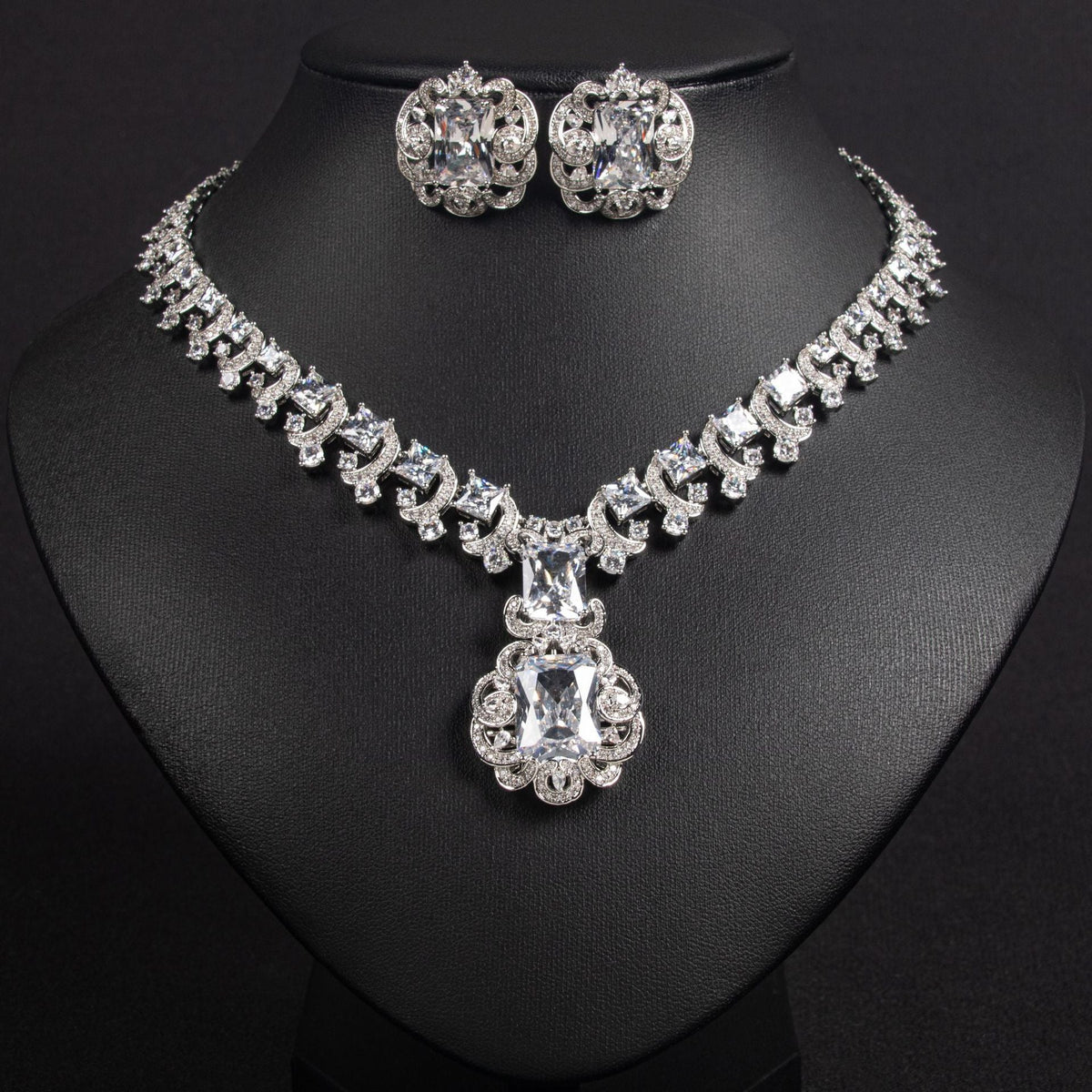 European And American Retro Zircon Necklace Suit Cross-border Jewelry Jewelry High-grade Niche All-match Earrings Necklace Jewelry