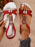 Bohemian Beaded T-Strap Flat Sandals