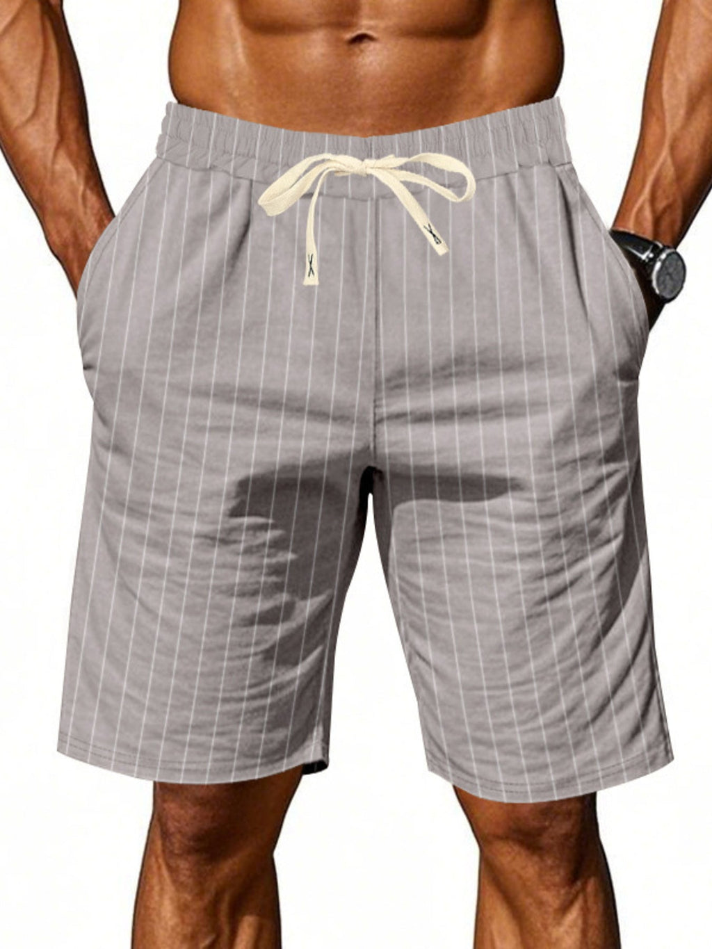 Men's Full Size Striped Drawstring Casual Shorts Plus Size