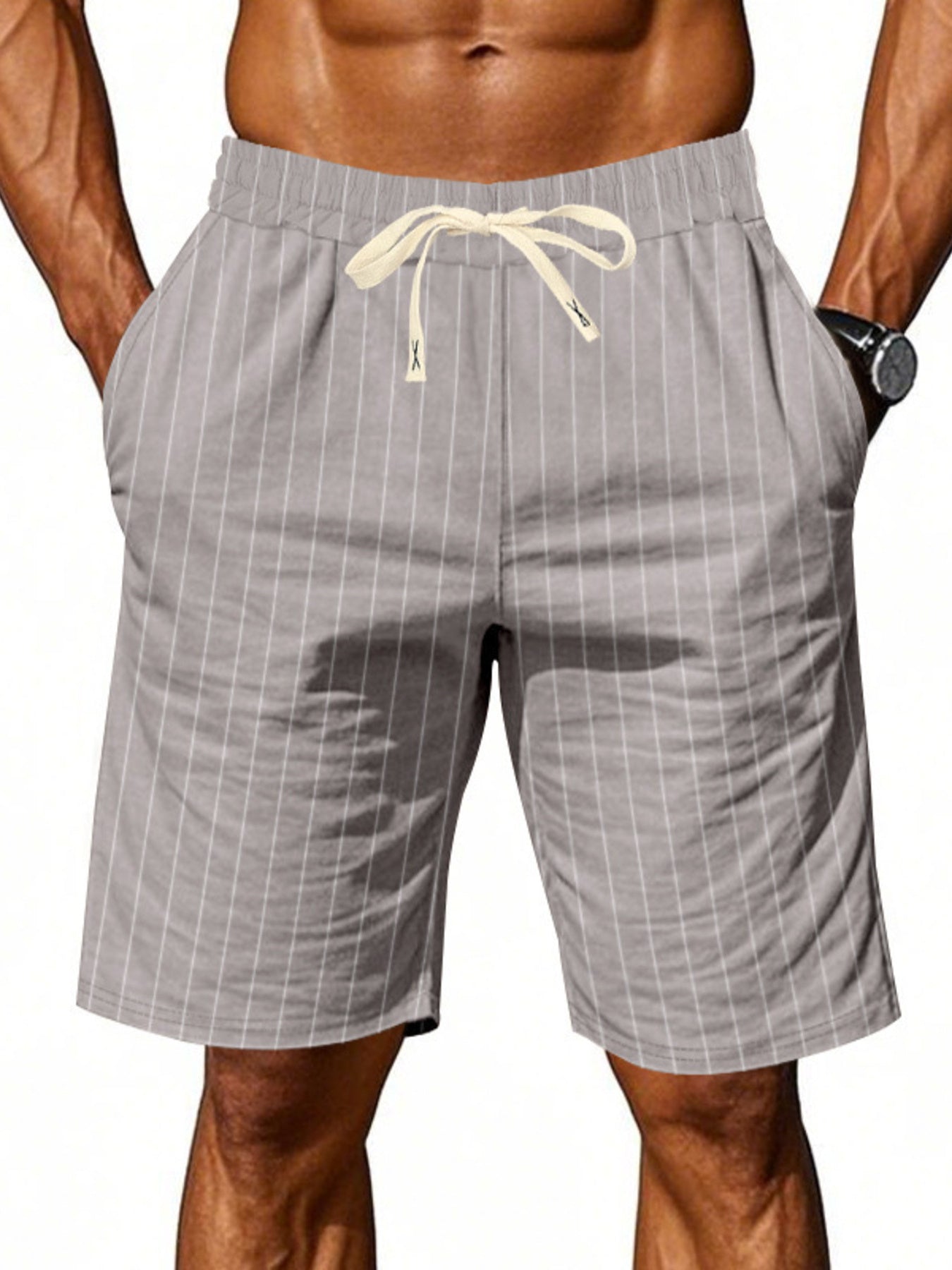 Men's Full Size Striped Drawstring Casual Shorts Plus Size