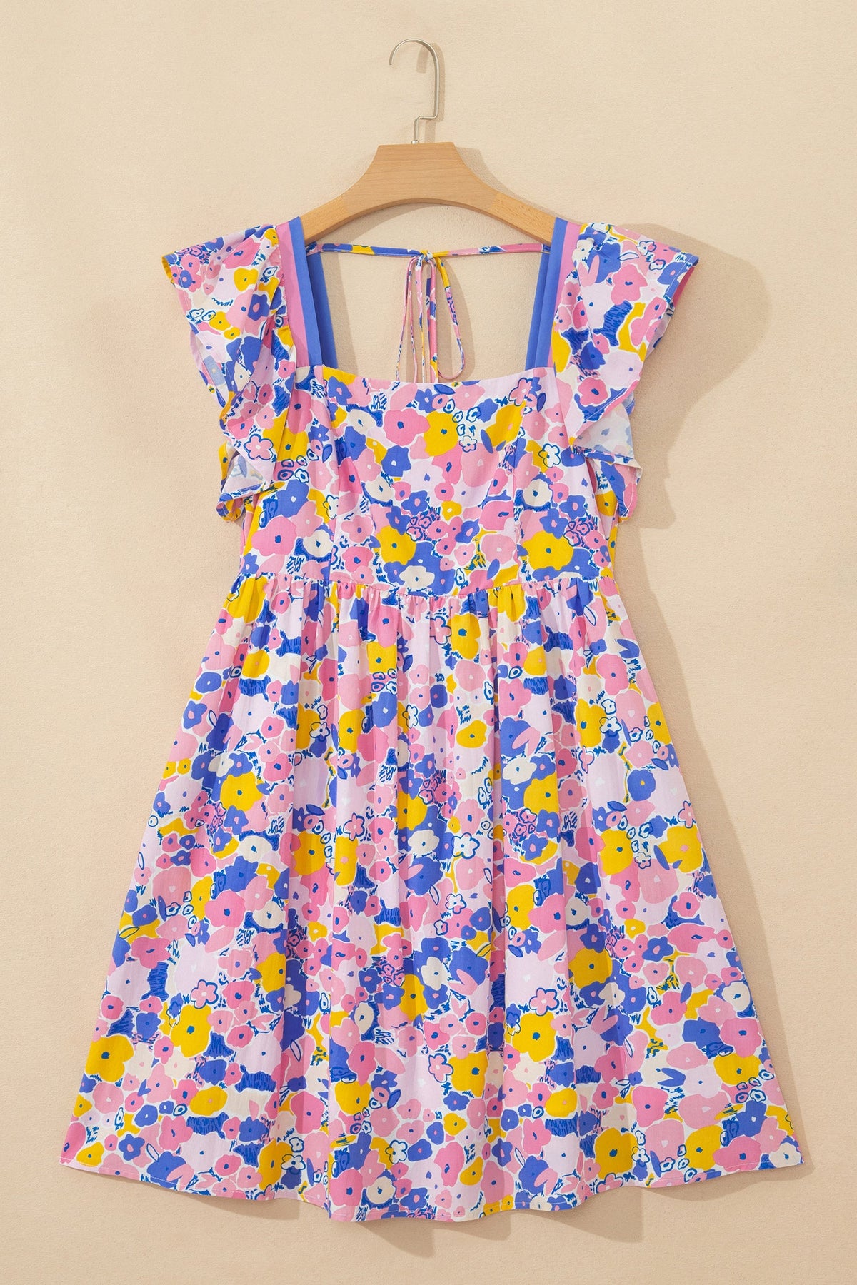 Floral Flutter Sleeve Square Neck Mini Dress