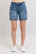 High Rise Denim Shorts with Functional Pockets – Plus Size