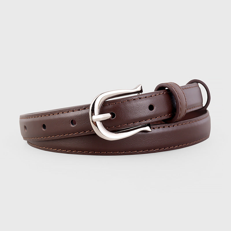 Leather Skinny Belt with Silver Buckle