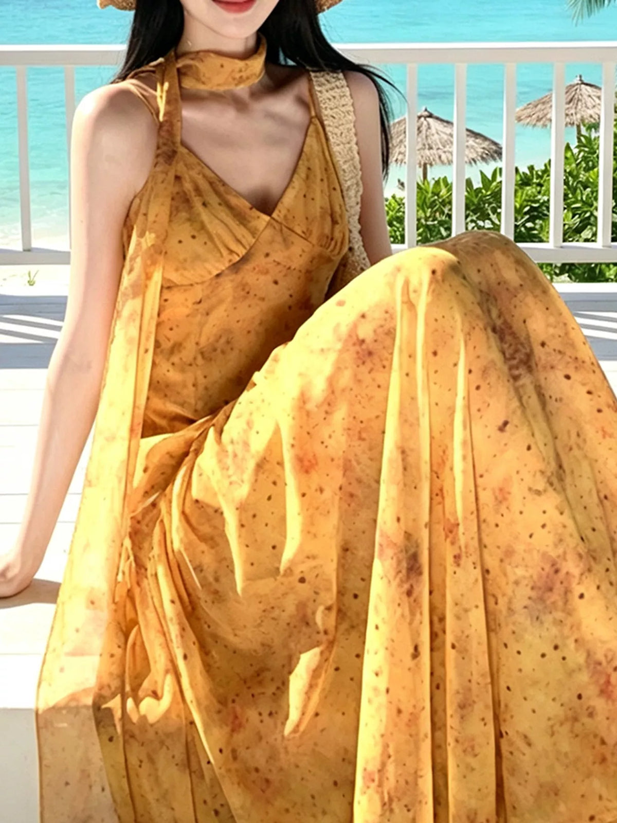 Floral Print V-Neck Cami Dress with Scarf