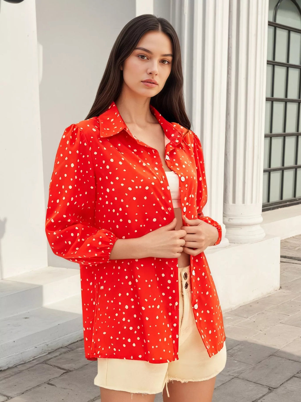 Polka Dot Puff Sleeve Shirt