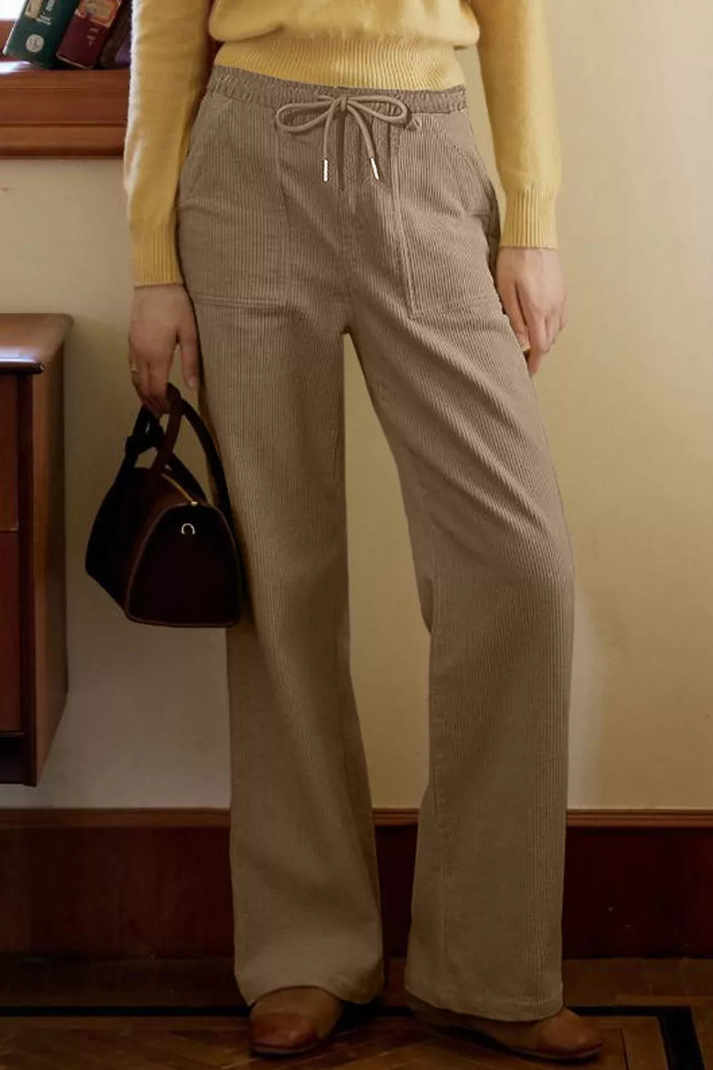 Corduroy Wide-Leg Drawstring Pants