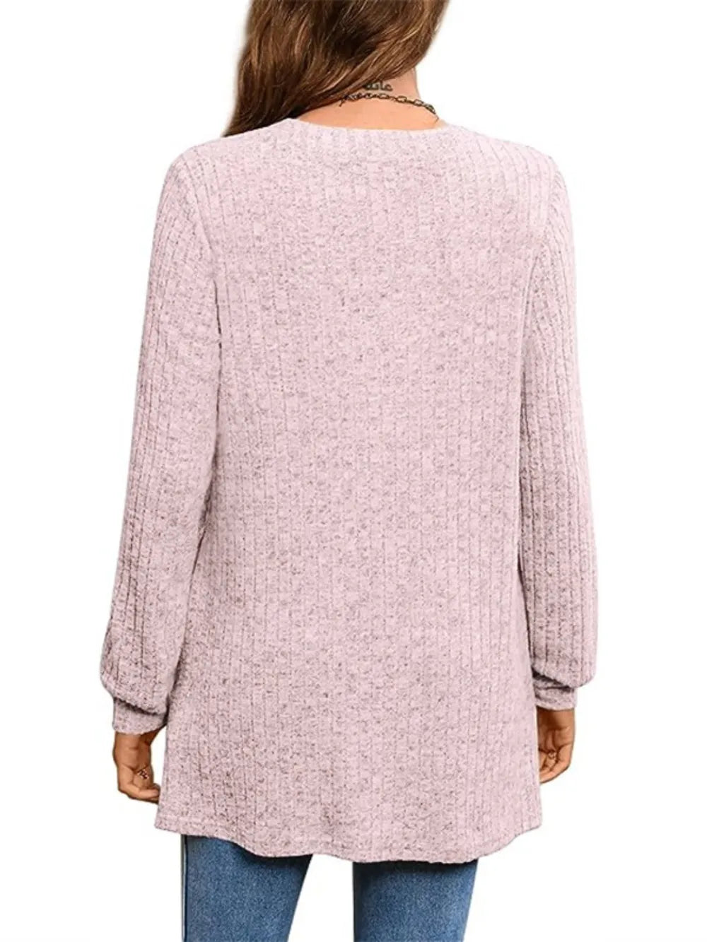 Ribbed Notched Long Sleeve T-Shirt