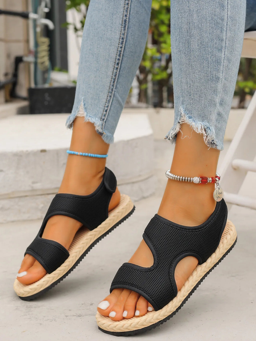 Open Toe Mesh Flat Sandals