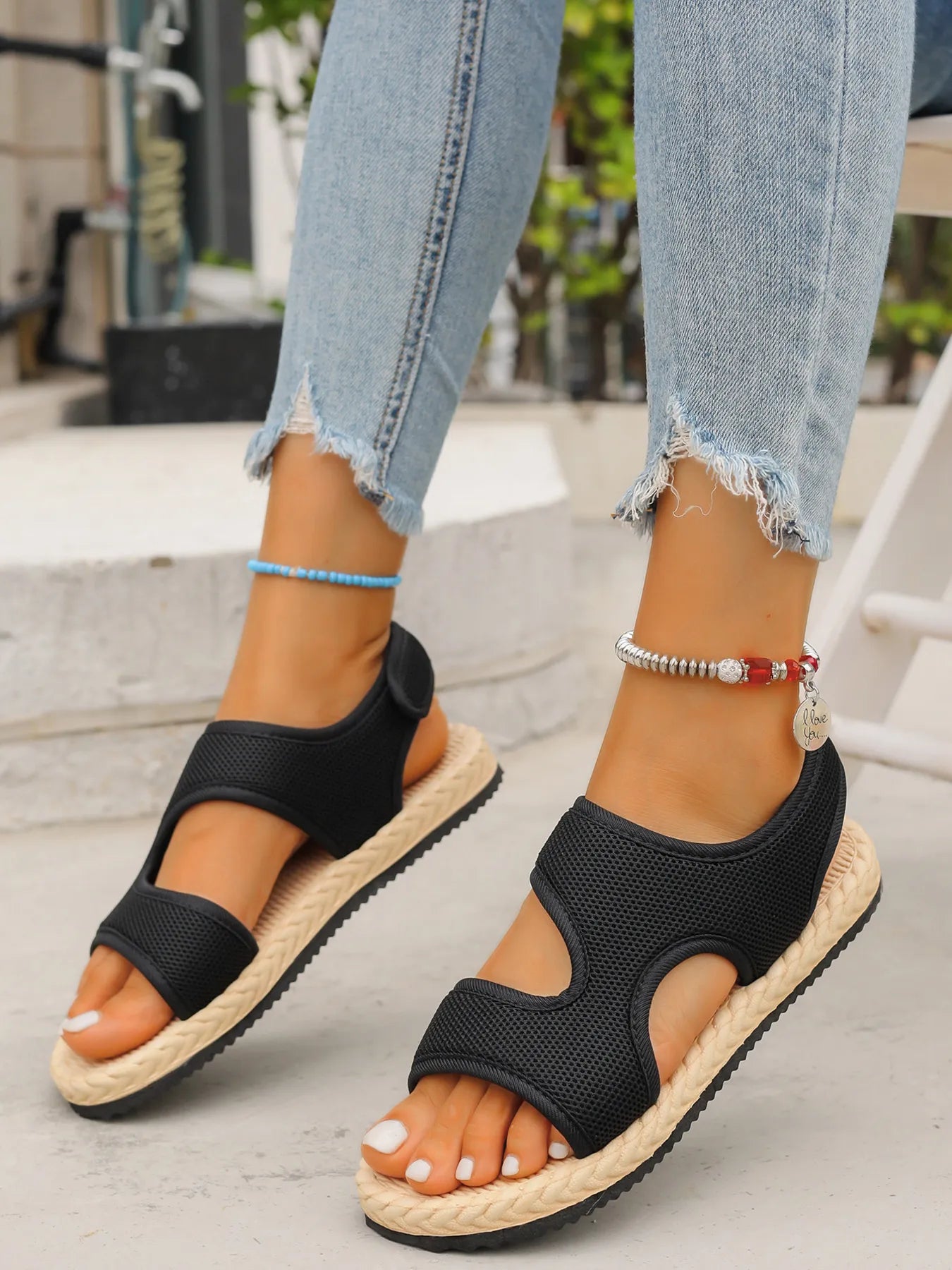 Open Toe Mesh Flat Sandals