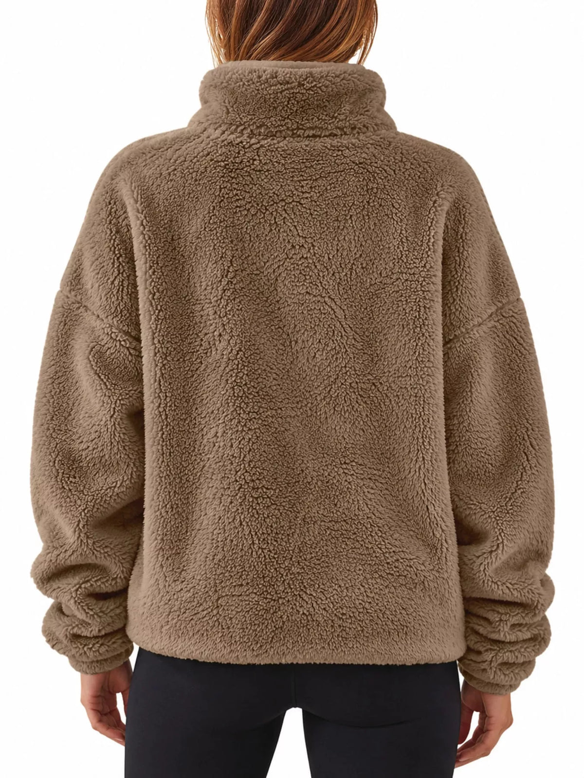 Full Size Sherpa Quarter-Zip Turtleneck Sweatshirt Plus Size