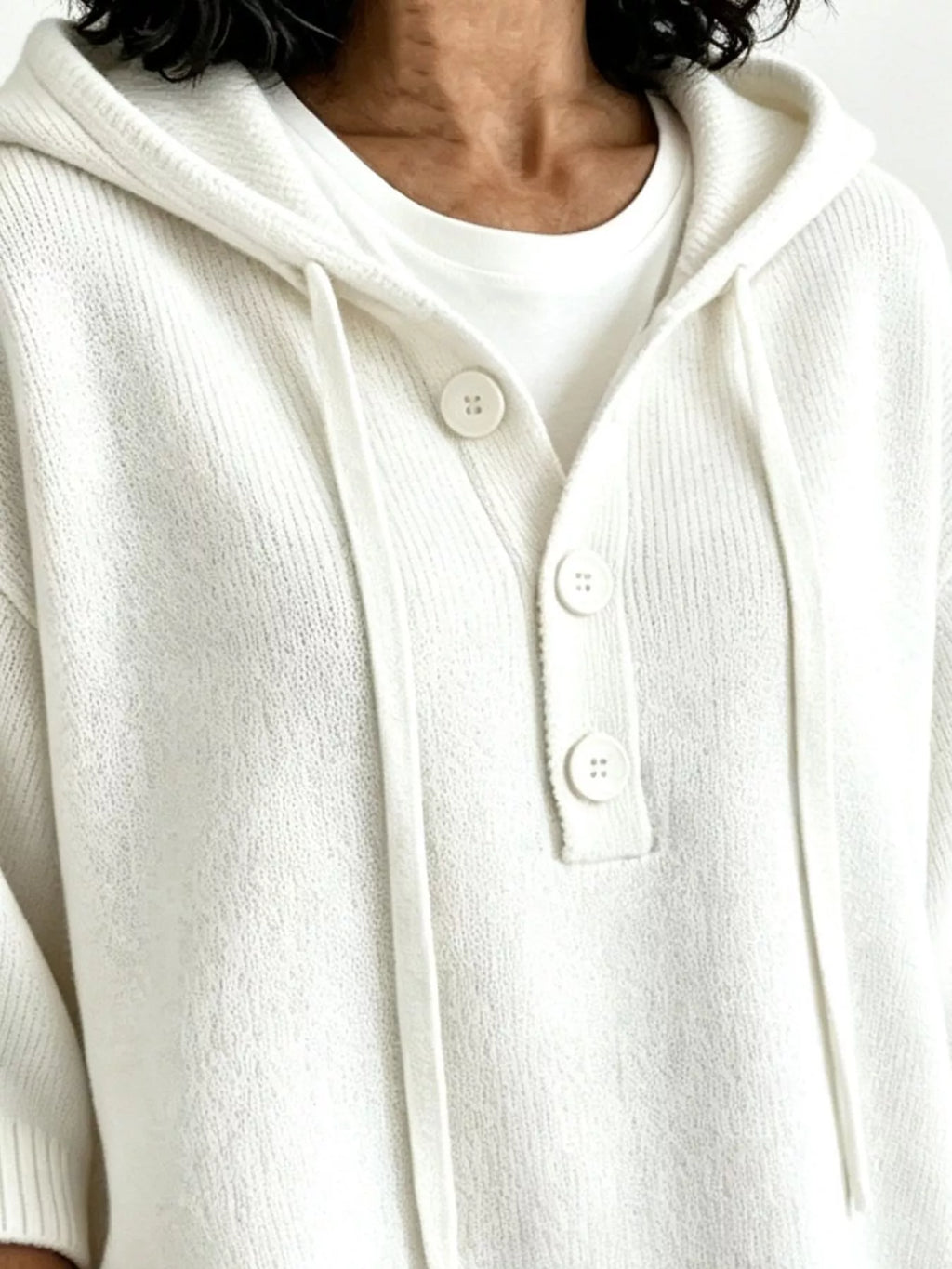 Striped Hooded Sweater with Button Detail