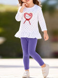 Children's Cat Polka Dot Peplum Top and Solid Leggings Set