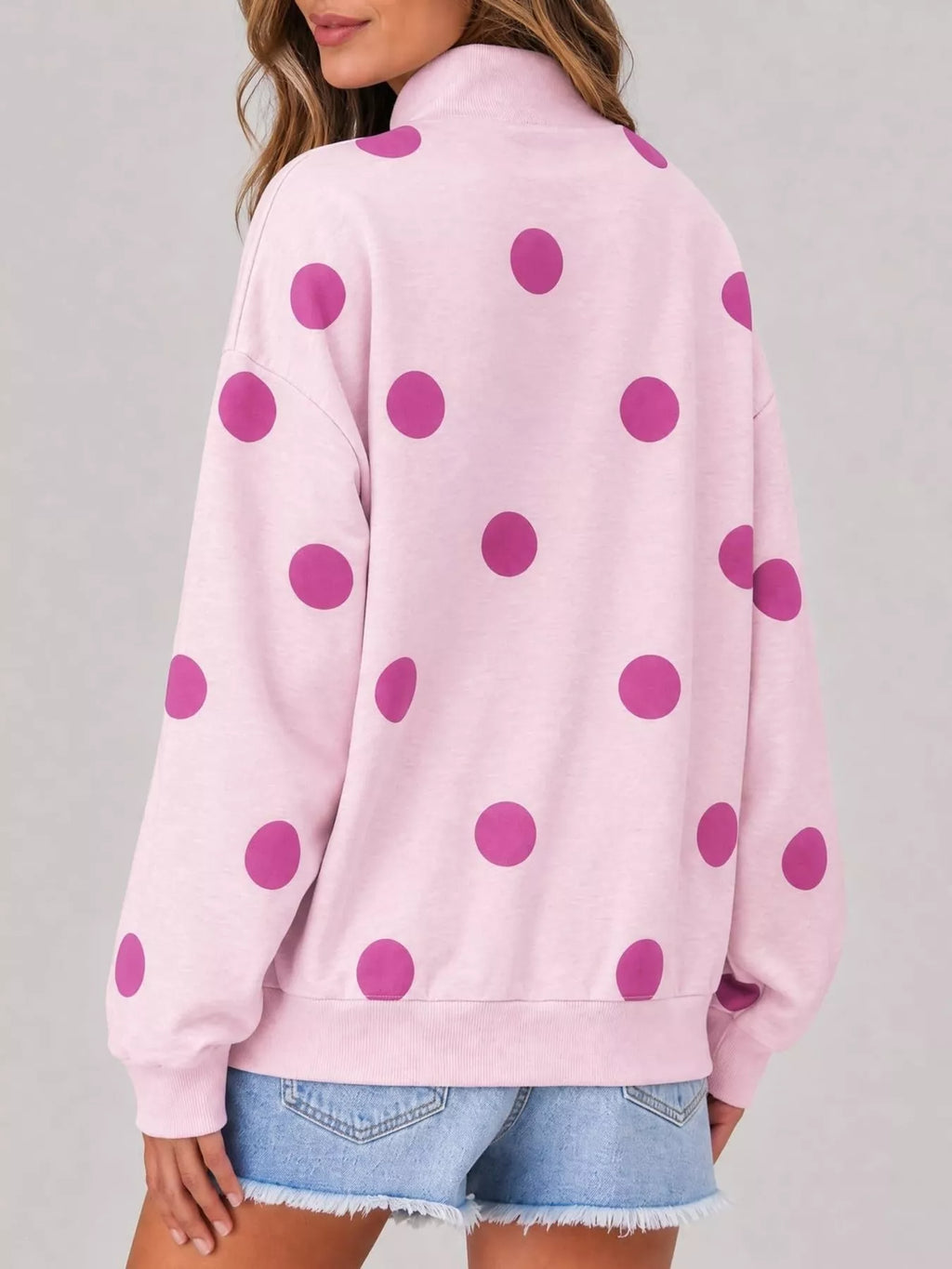 Mock Neck Polka Dot Print Oversized Sweatshirt