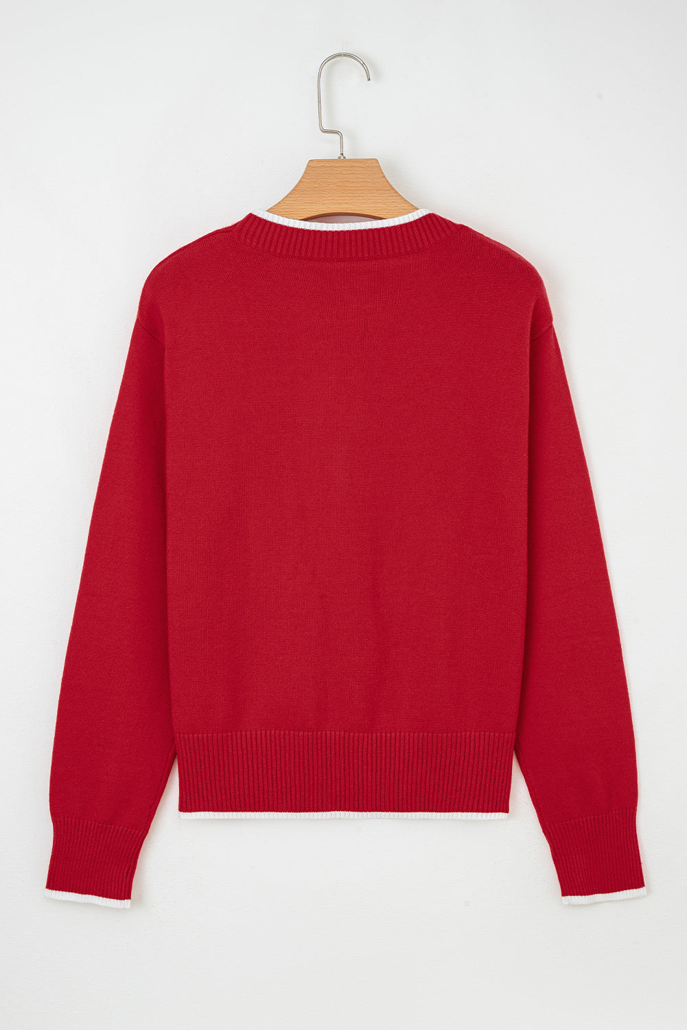 Bow Tie Contrast Trim Cropped Sweater