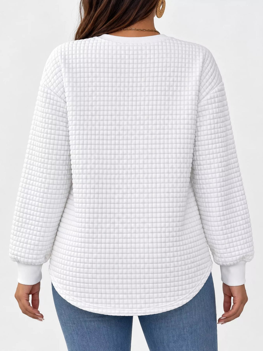 Plus Size Textured Waffle Knit Crew Neck Sweatshirt