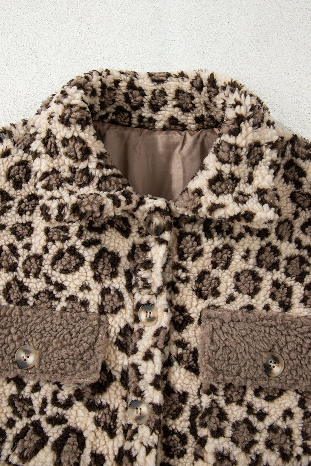 Leopard Sherpa Patchwork Flap Pocket Buttoned Jacket