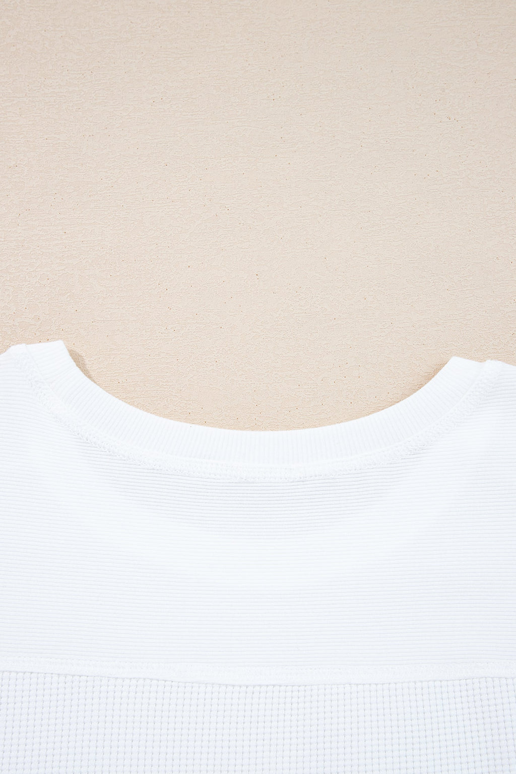 White Solid Color Waffle Ribbed Patchwork Dolman Sleeve Oversize Knit Top