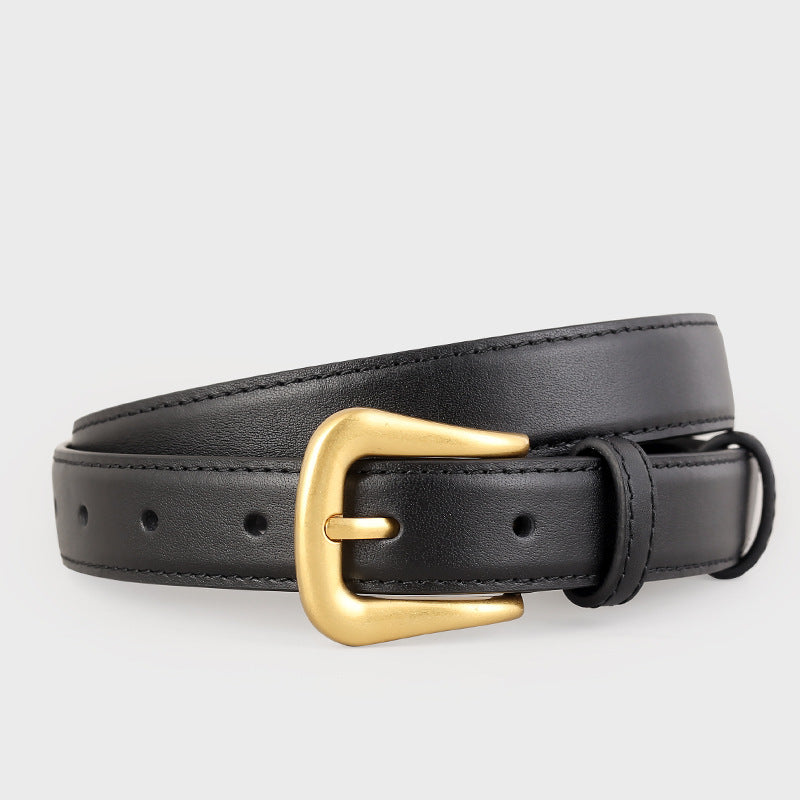 Skinny Leather Belt with Golden Buckle