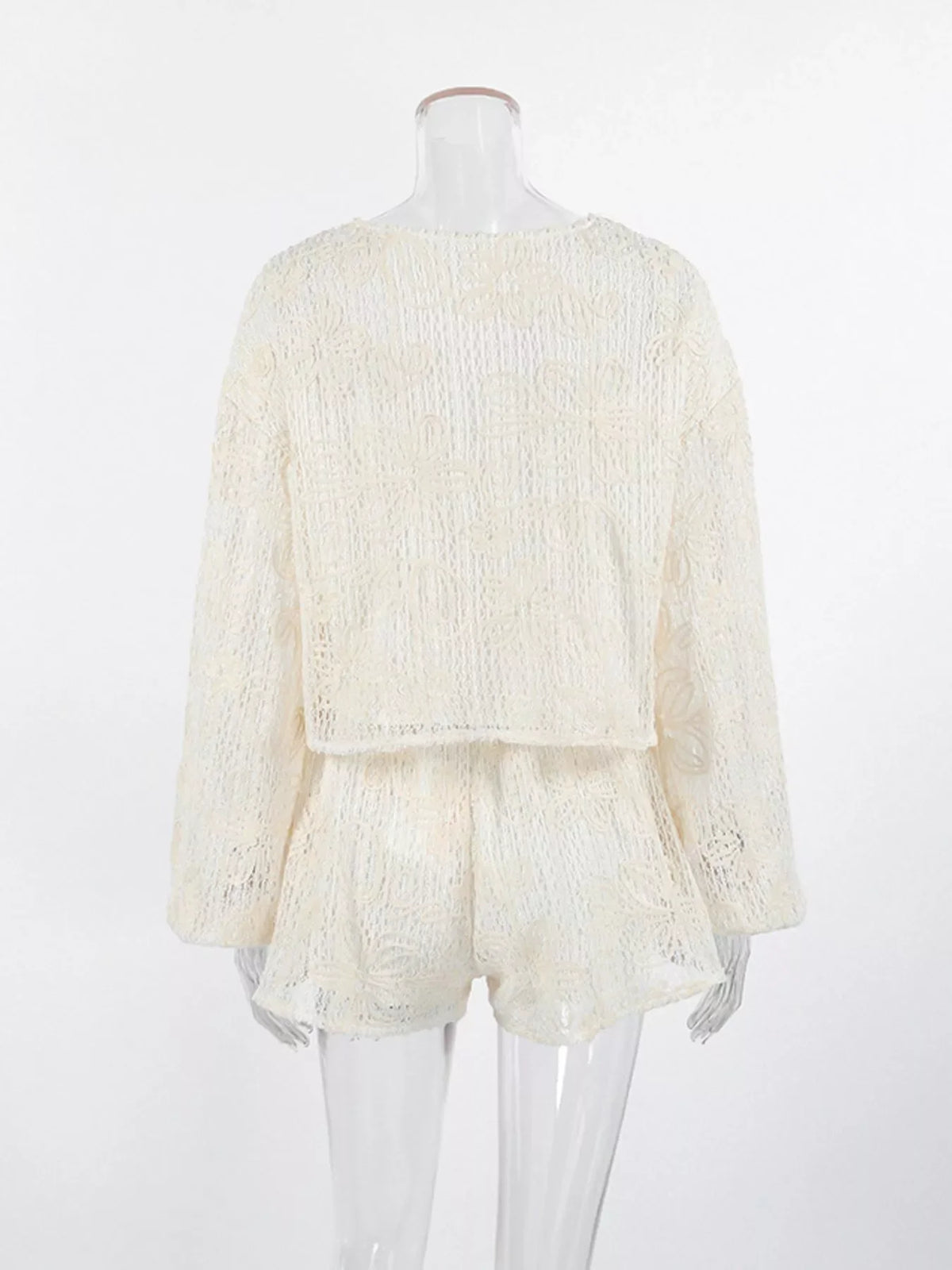 Lace Crochet Tie Front Top and Shorts Two-Piece Lounge Set