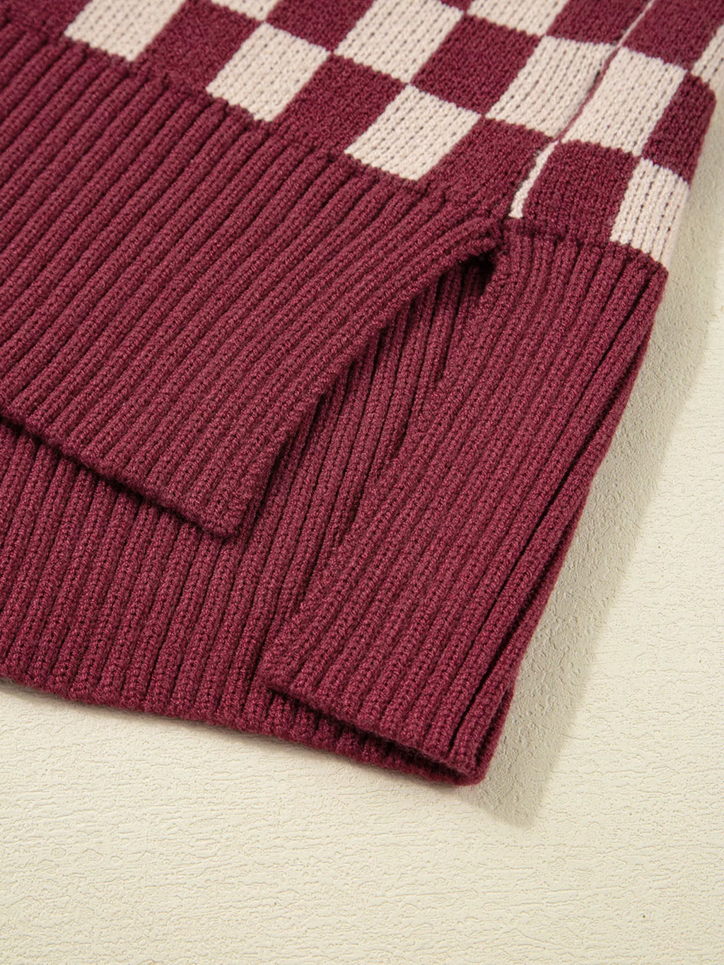 Checkered Color Block Knitted Drop Shoulder Sweater