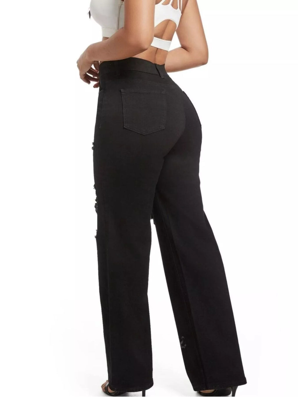 Distressed Wide-Leg Jeans