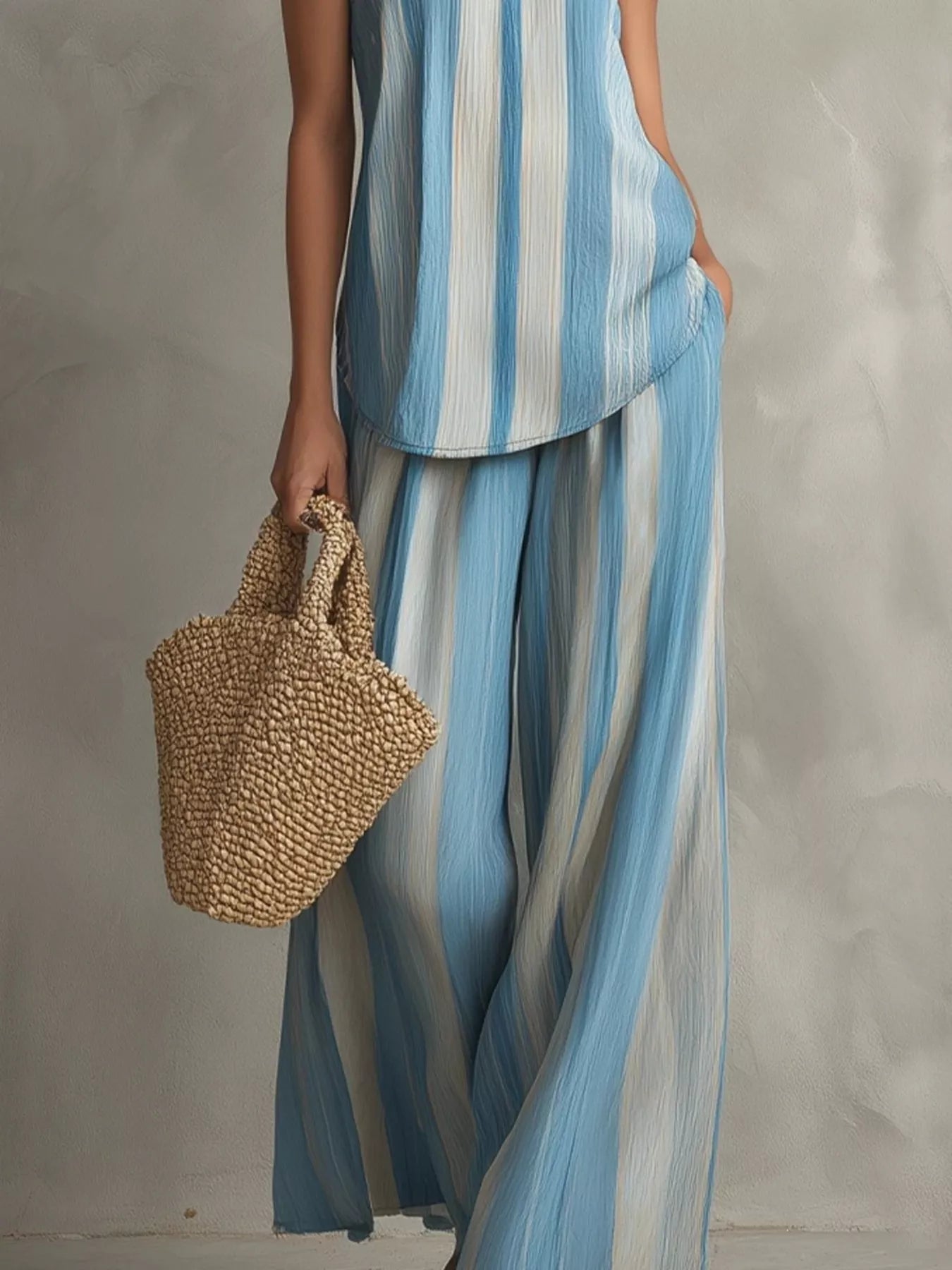 Striped Cami and Wide Leg Pants Set