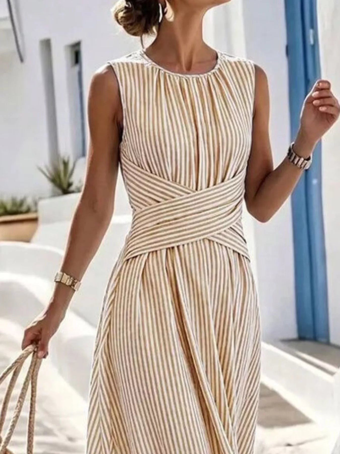 Full Size Striped Sleeveless Maxi Dress Plus Size