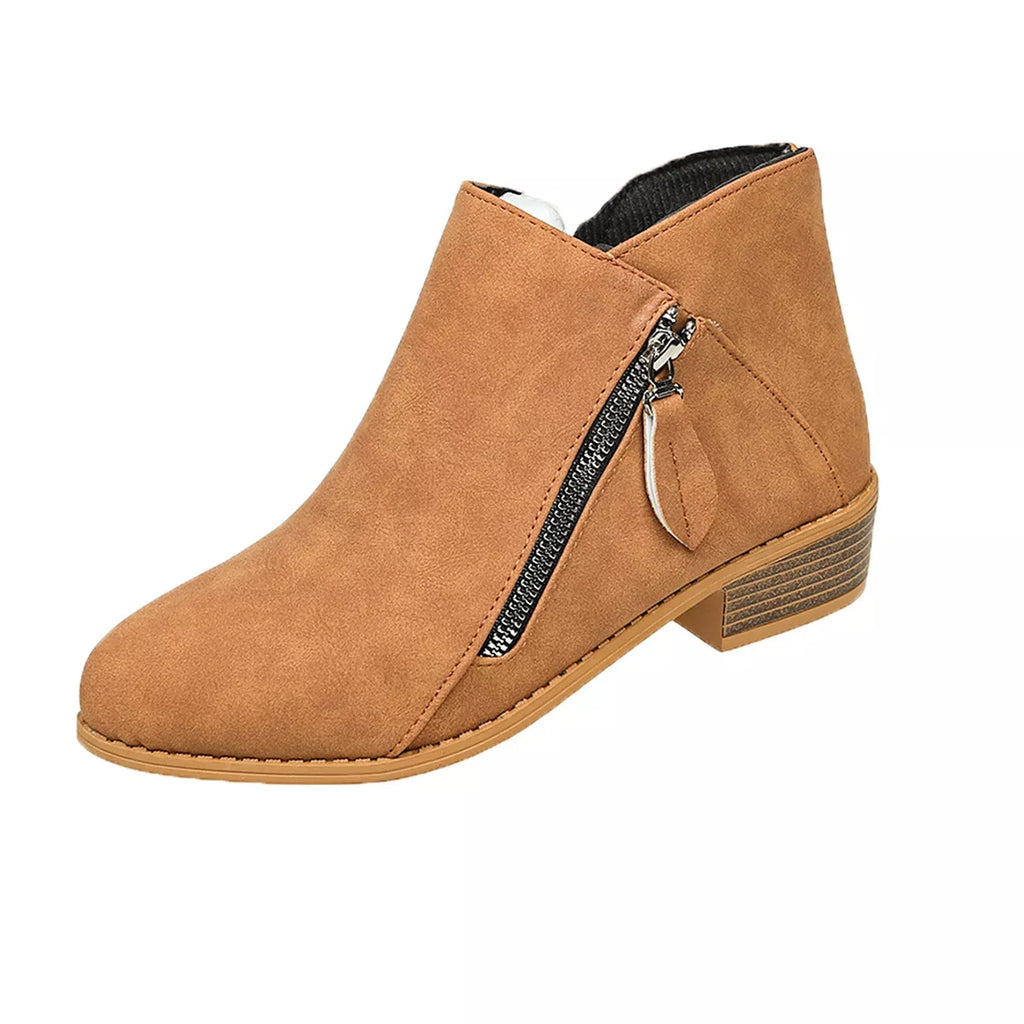 Size Zipper Block Heels Boots