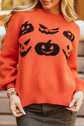 Halloween Pumpkin Face Drop Shoulder Sweater