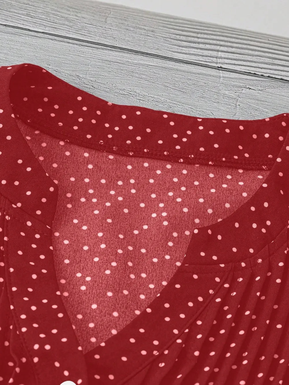 Polka Dot Notched Ruffled Cap Sleeve Blouse