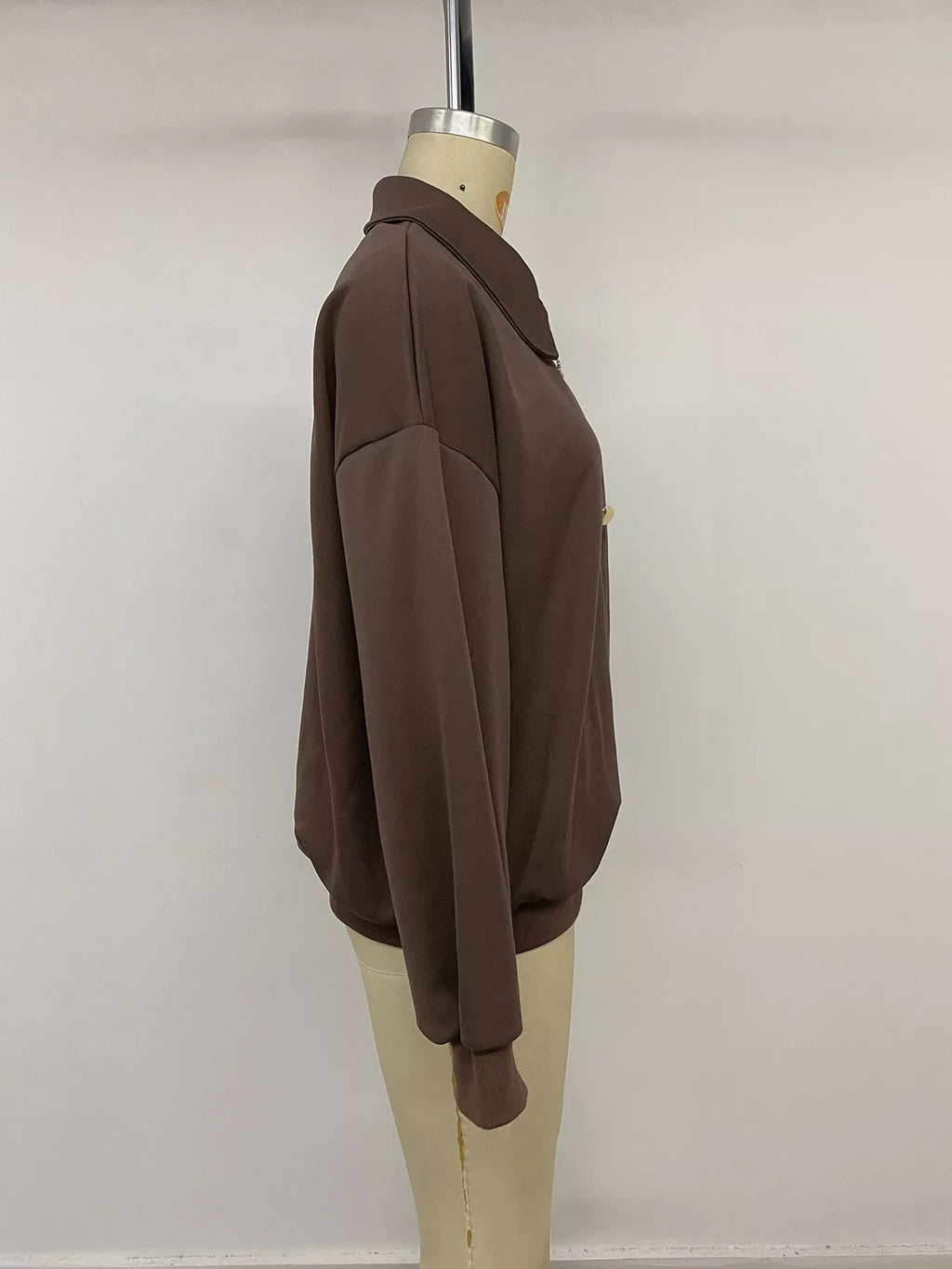 Polo Collar Dropped Shoulder Sweatshirt