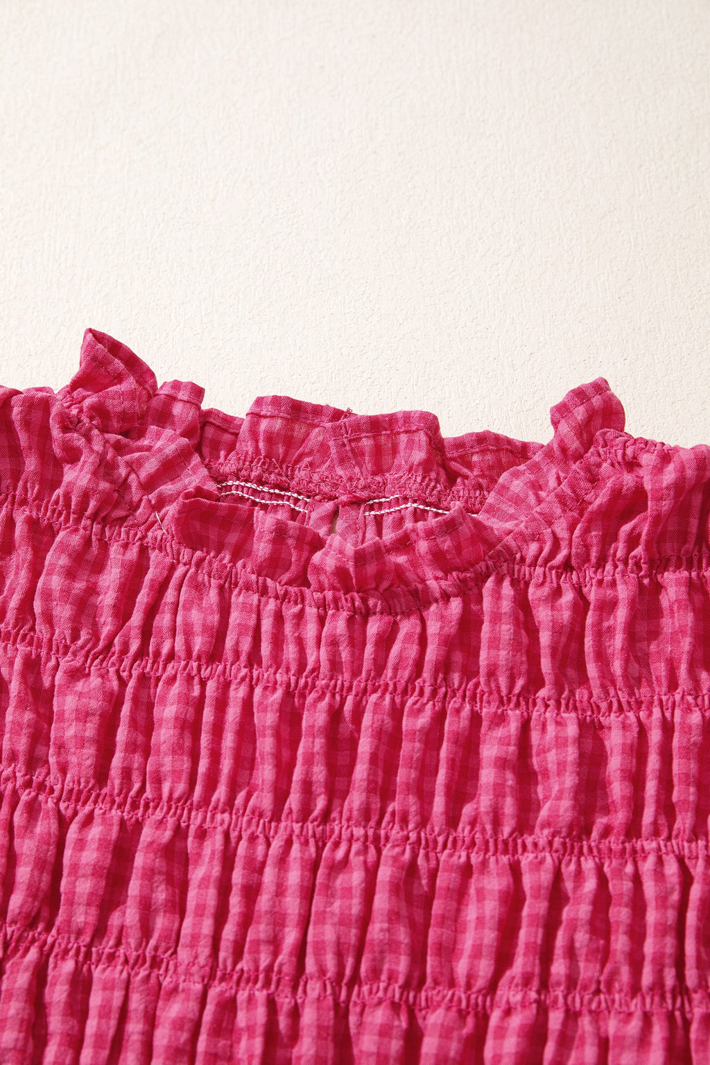 Red Plaid Shirred Ruffle Trim Tank Top
