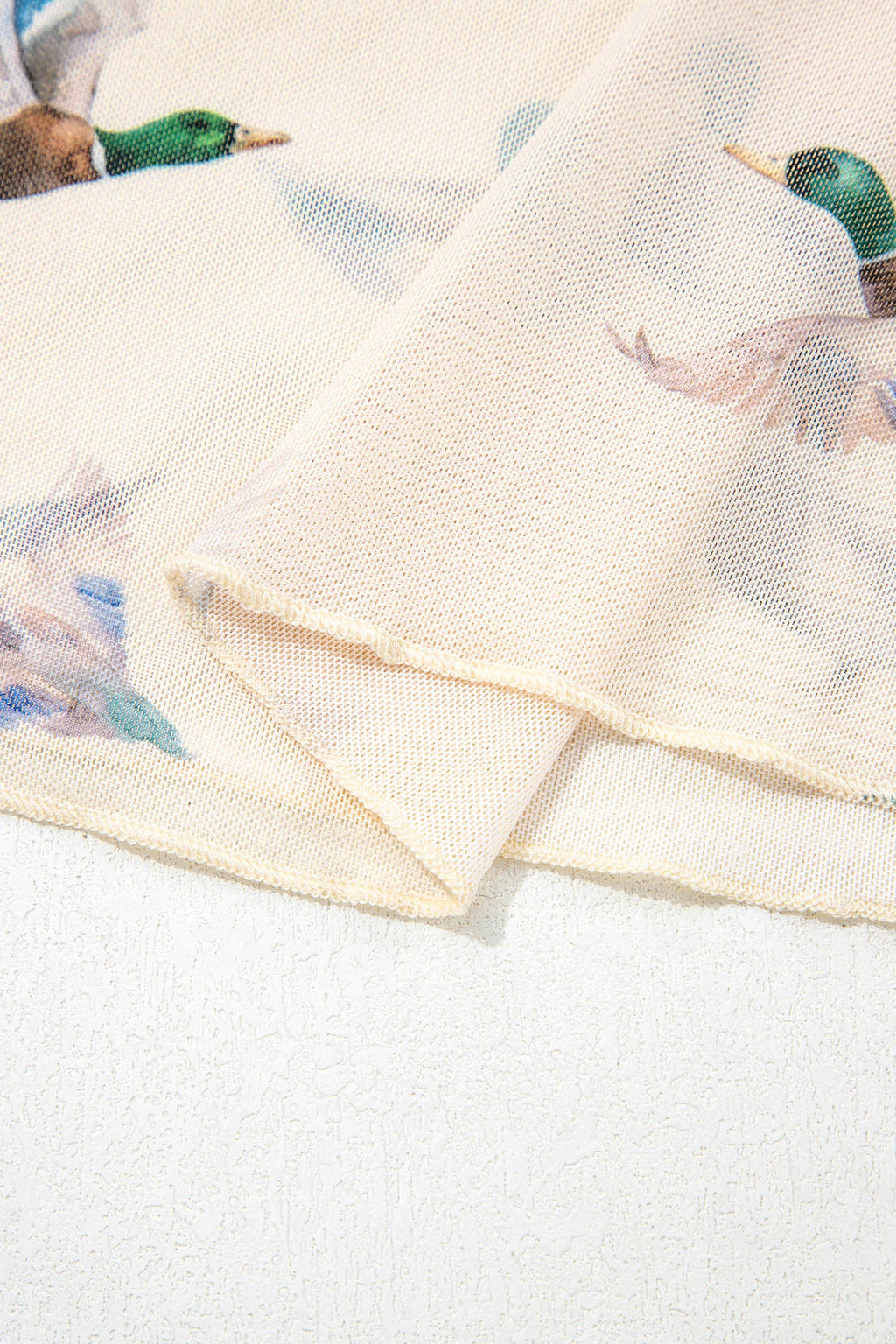 Beige Mallard Sheer Mesh Short Sleeve Top