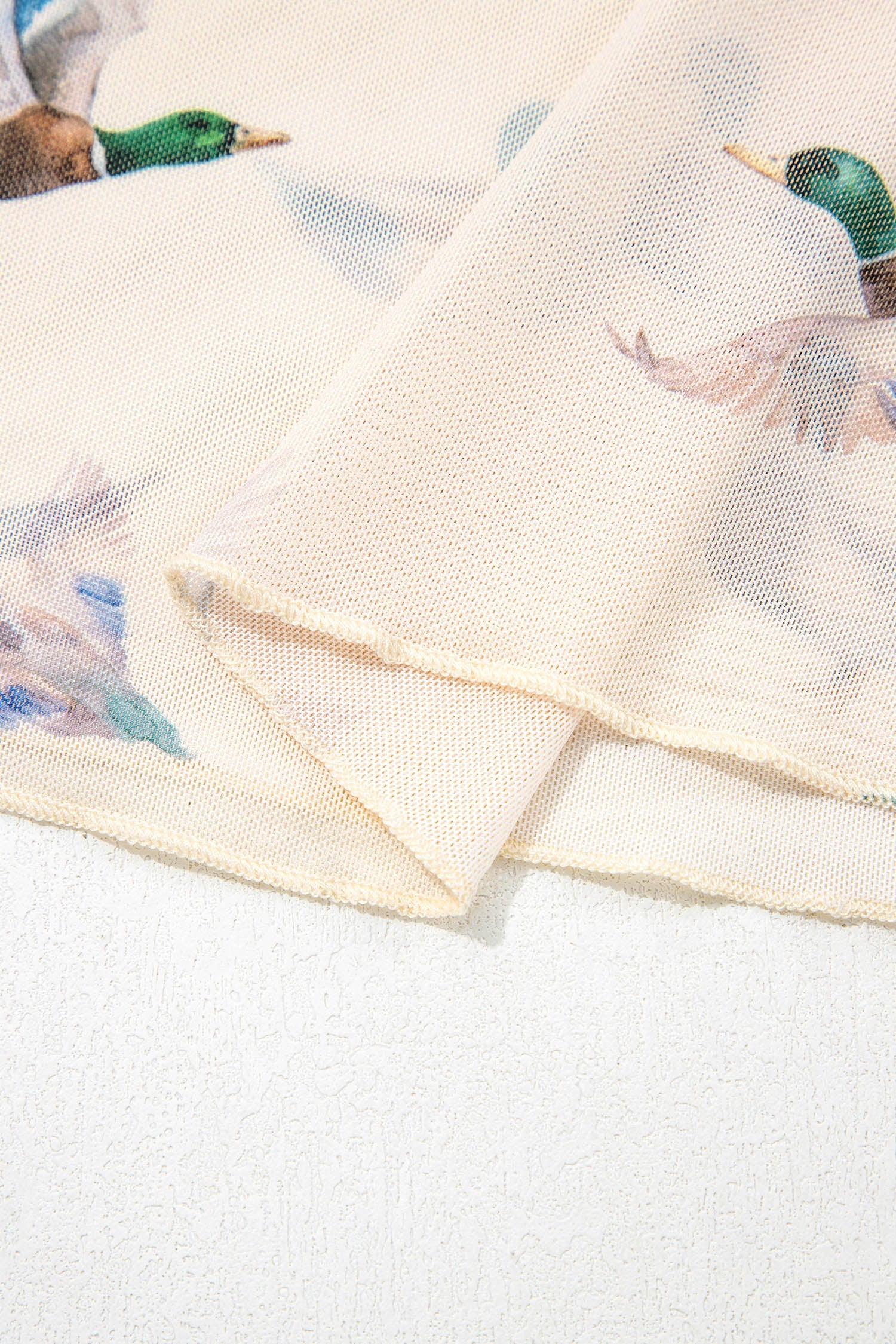 Beige Mallard Sheer Mesh Short Sleeve Top