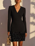 V-Neck Dress with Rose Embellishment