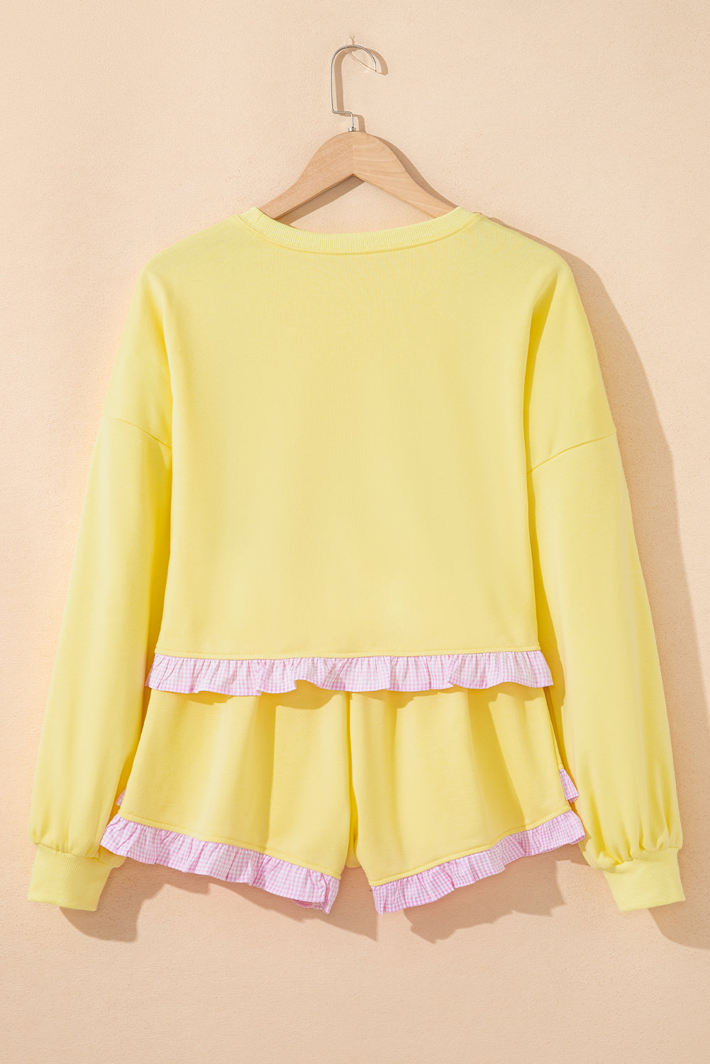 Ruffle Trim Patchwork Pullover and Shorts Set