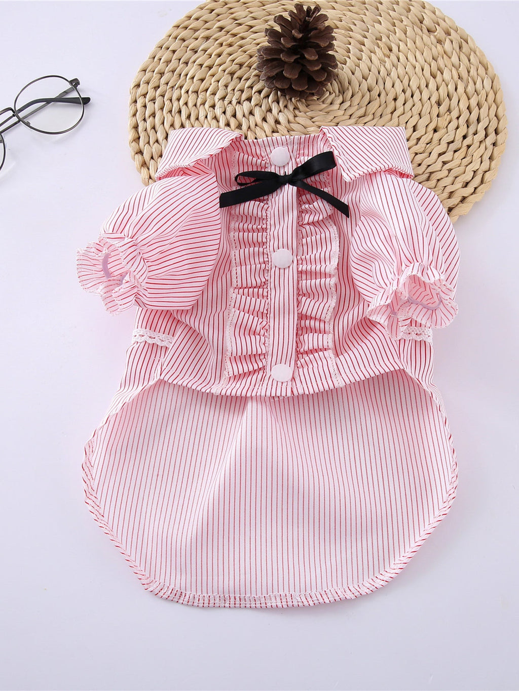 Striped Ruffle Pet Top with Bow