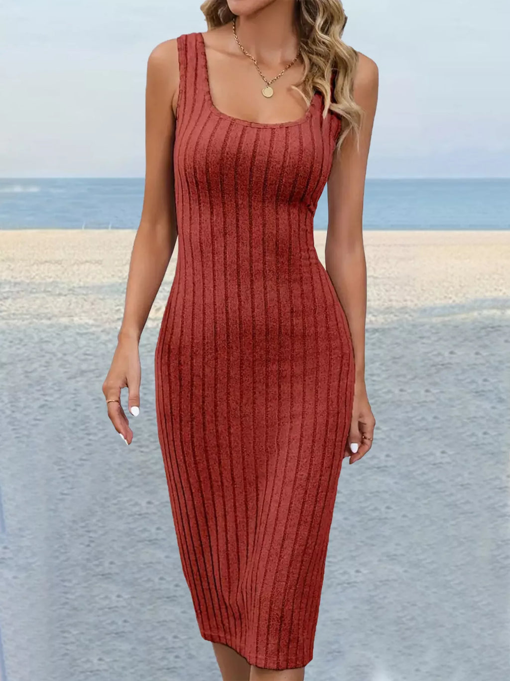 Slit Sleeveless Scoop Neck Dress