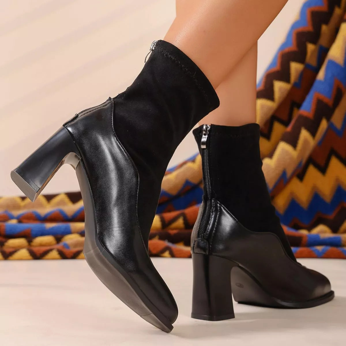 Square Neck Block Heel Boots