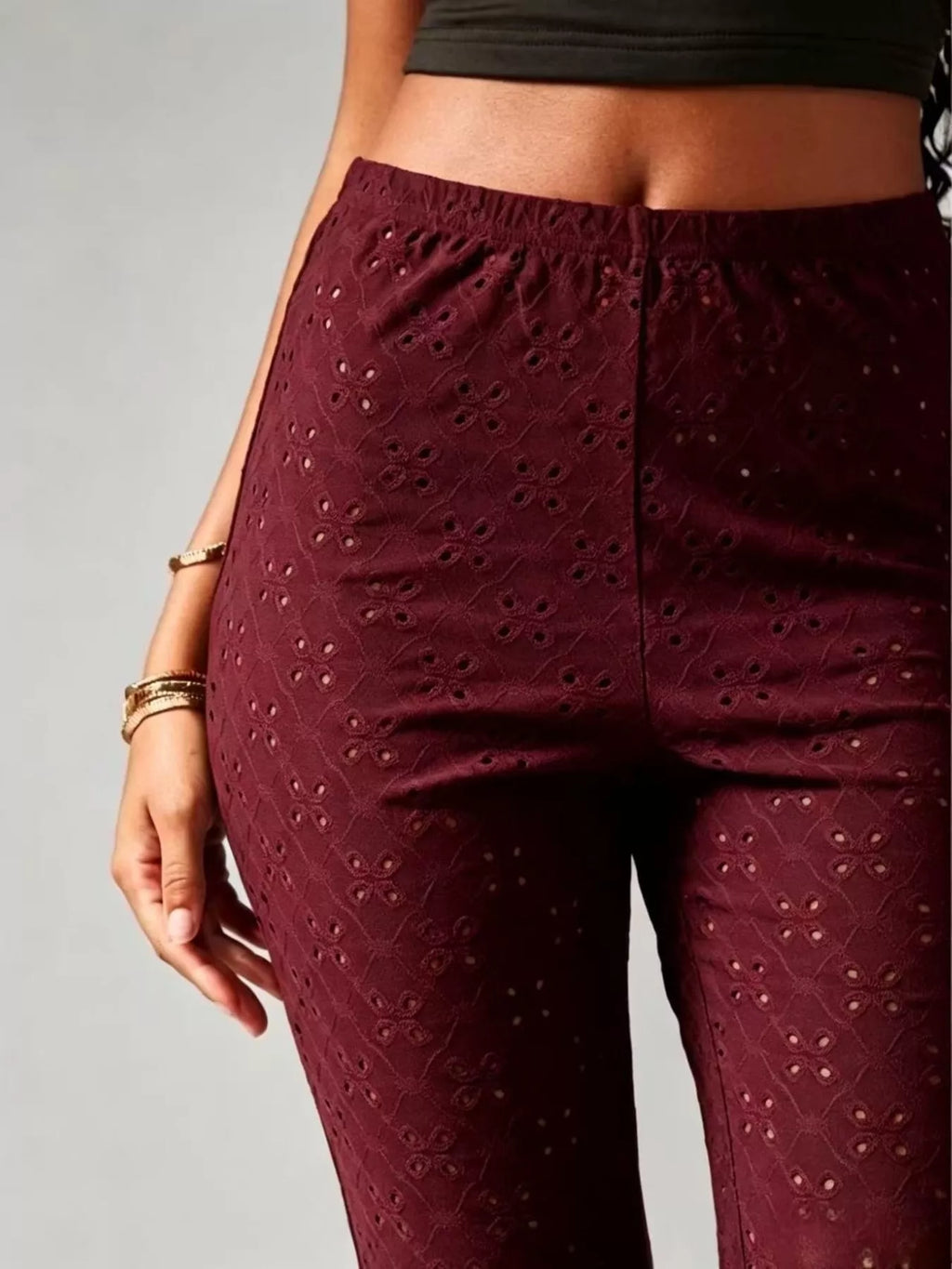 Eyelet Ruffled Hem Capris