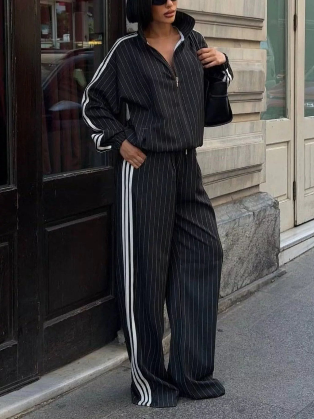 Side Stripe Zip Up Jacket and Pants Set